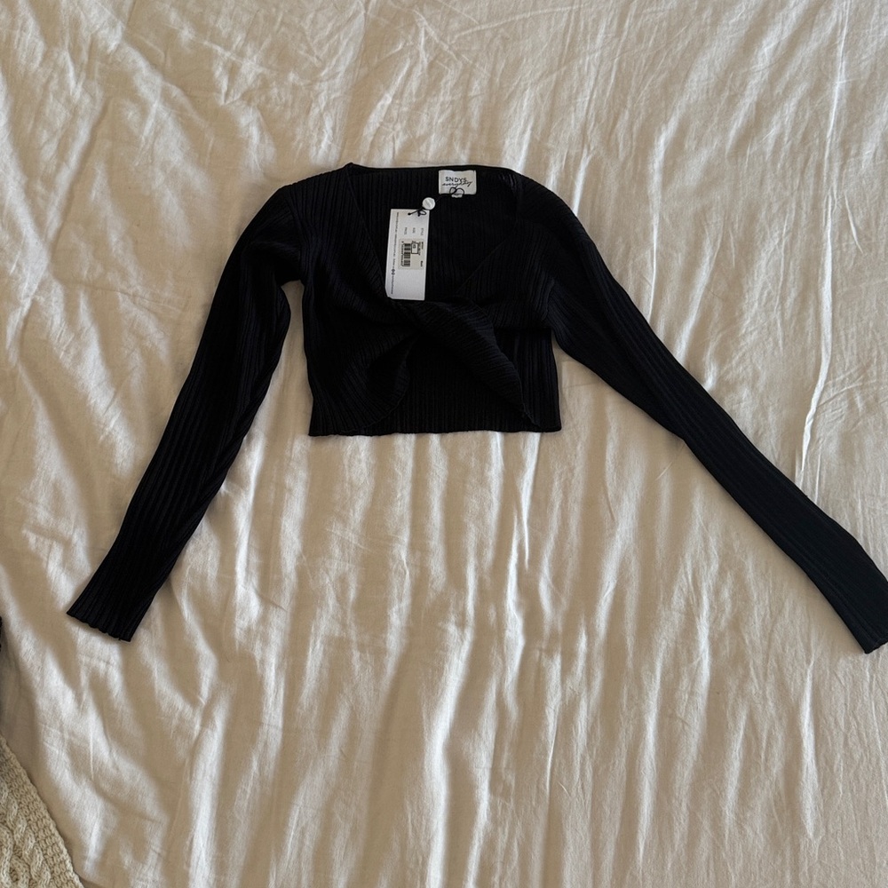 Black Long Sleeve Ribbed Top Set